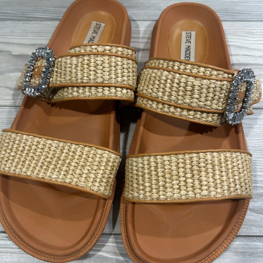 Steve Madden Tan Woven Slide Sandals